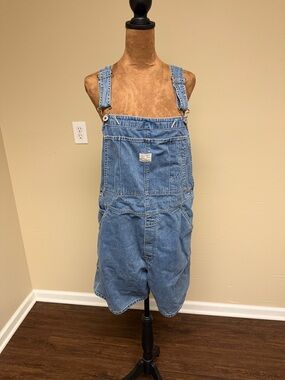 Old Navy Blue Denim Overalls with Red Trim Label